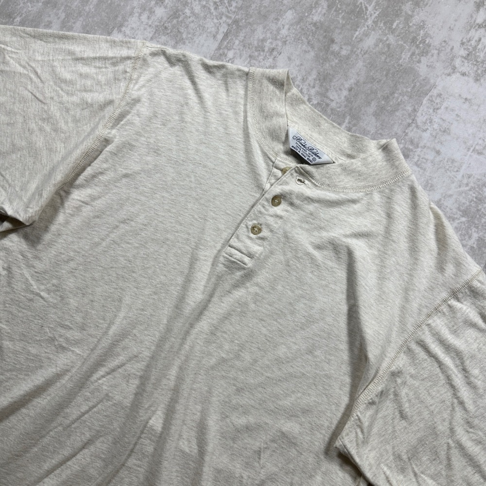 Vintage 90s Brooks Brothers Henley Shirt Mens Small Oatmeal Short Sleeve Cotton